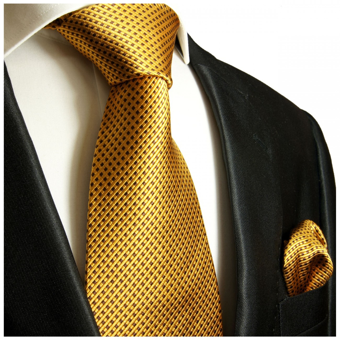 Extra lange Krawatte 165cm - Krawatte Überlänge - gold braun gepunktet