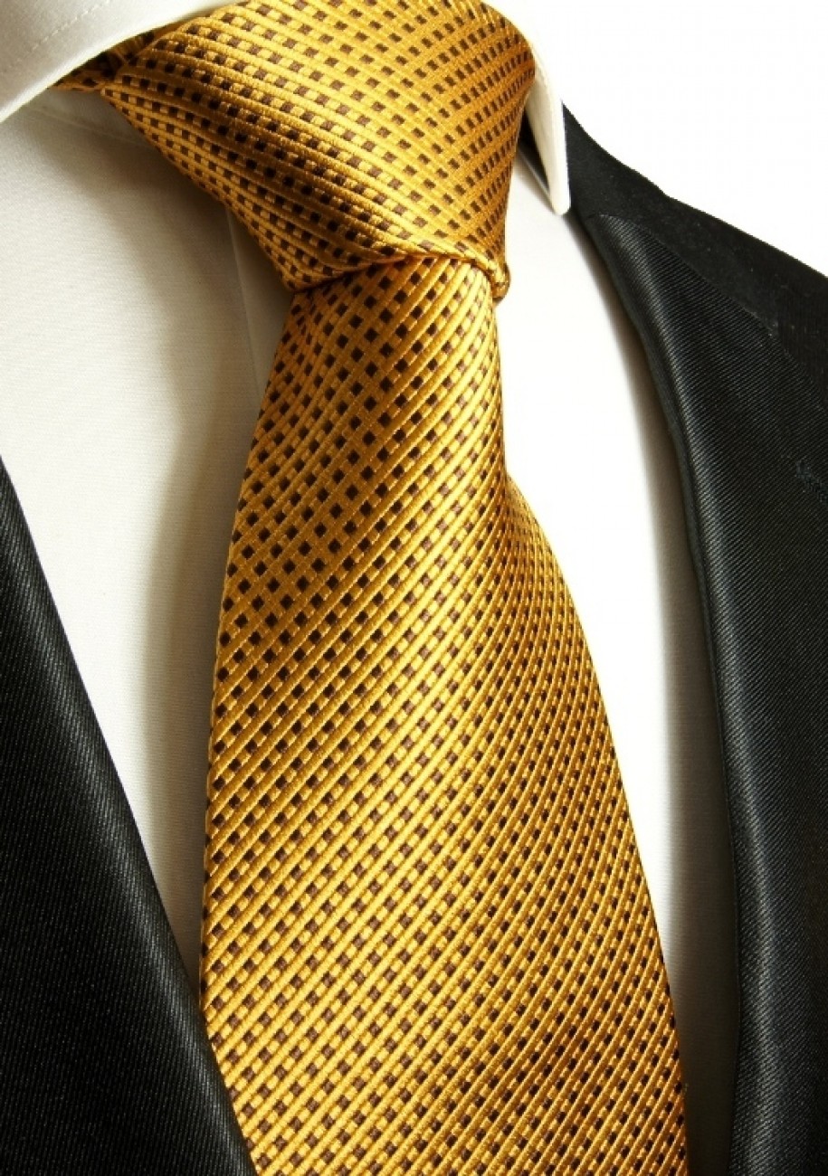 Extra lange Krawatte 165cm - Krawatte Überlänge - gold braun gepunktet