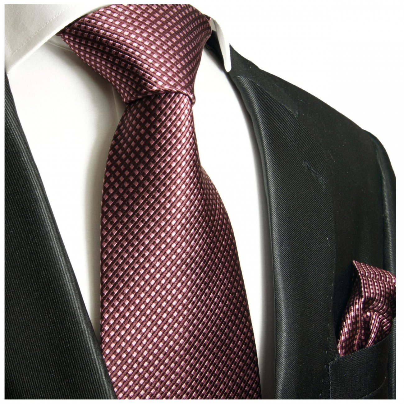 Krawatte Malve mauve pink gepunktet Seide mit Einstecktuch