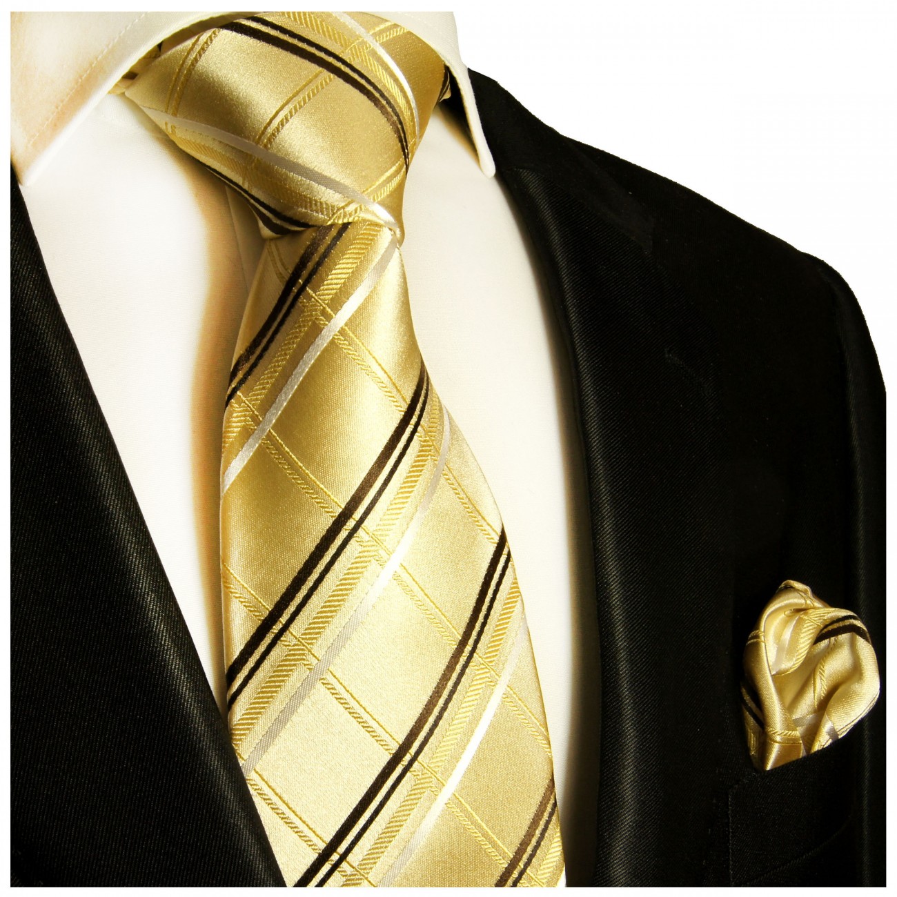 Krawatte gold braun mit Einstecktuch