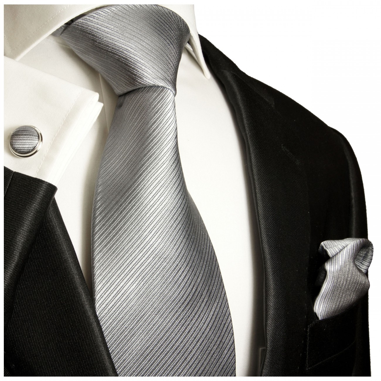 Extra lange Krawatte 165cm - Krawatte silber grau uni
