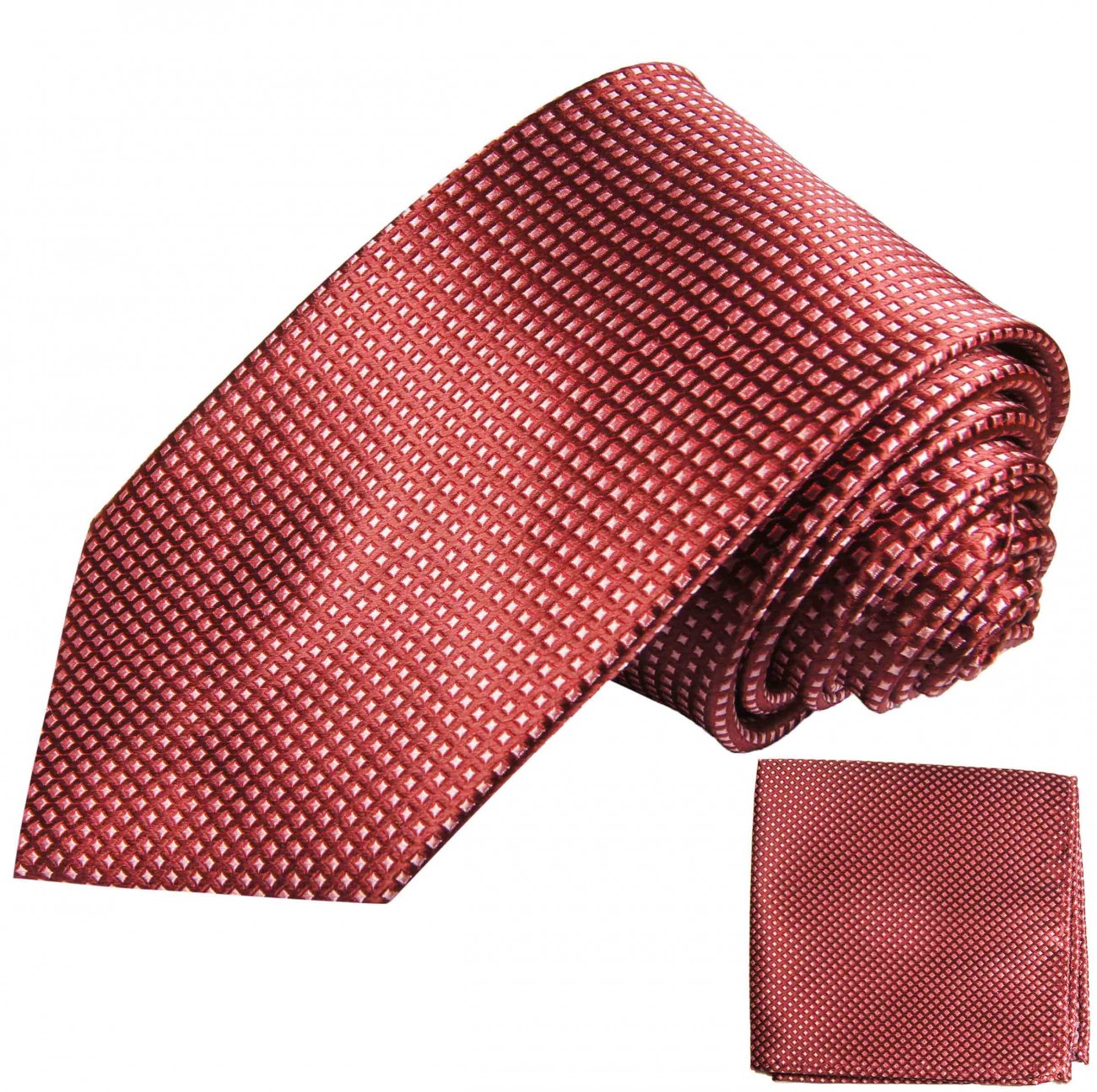 Krawatte rot gepunktet Seide mit Einstecktuch
