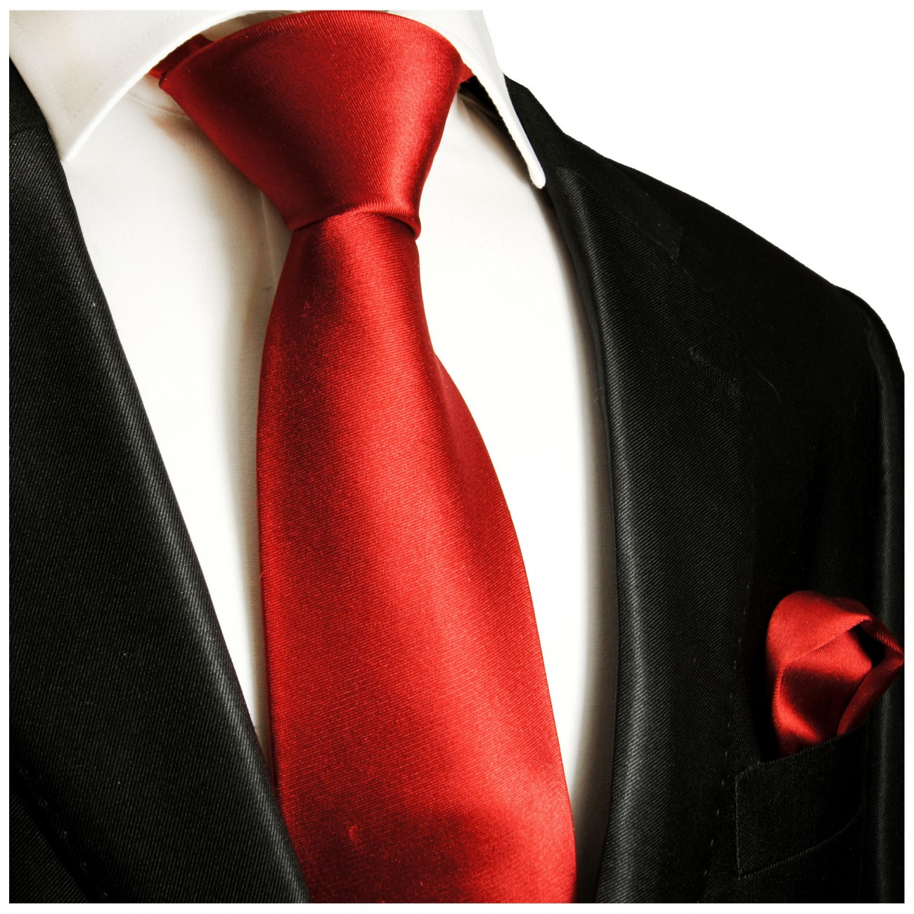 Krawatte bordeaux rot uni satin Seide mit Einstecktuch