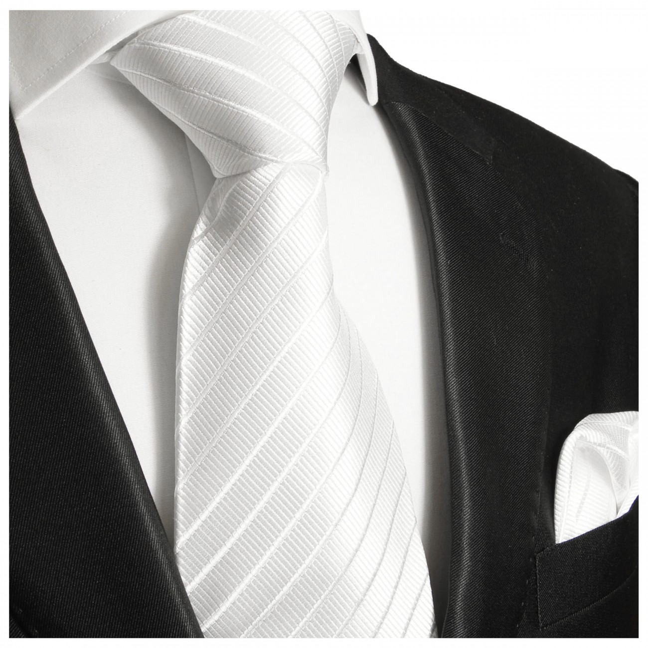 Krawatte weiß uni gestreift Seide mit Einstecktuch