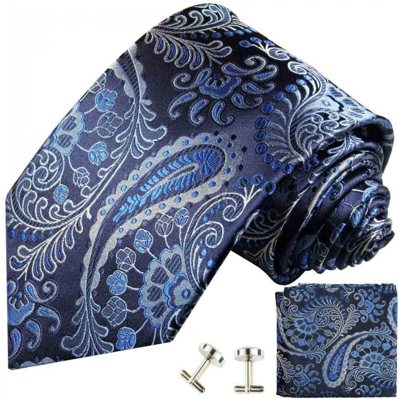 Men Lake Blue Brown Paisley Silk Tie Handkerchief Pocket Square Set Lot HZ105 