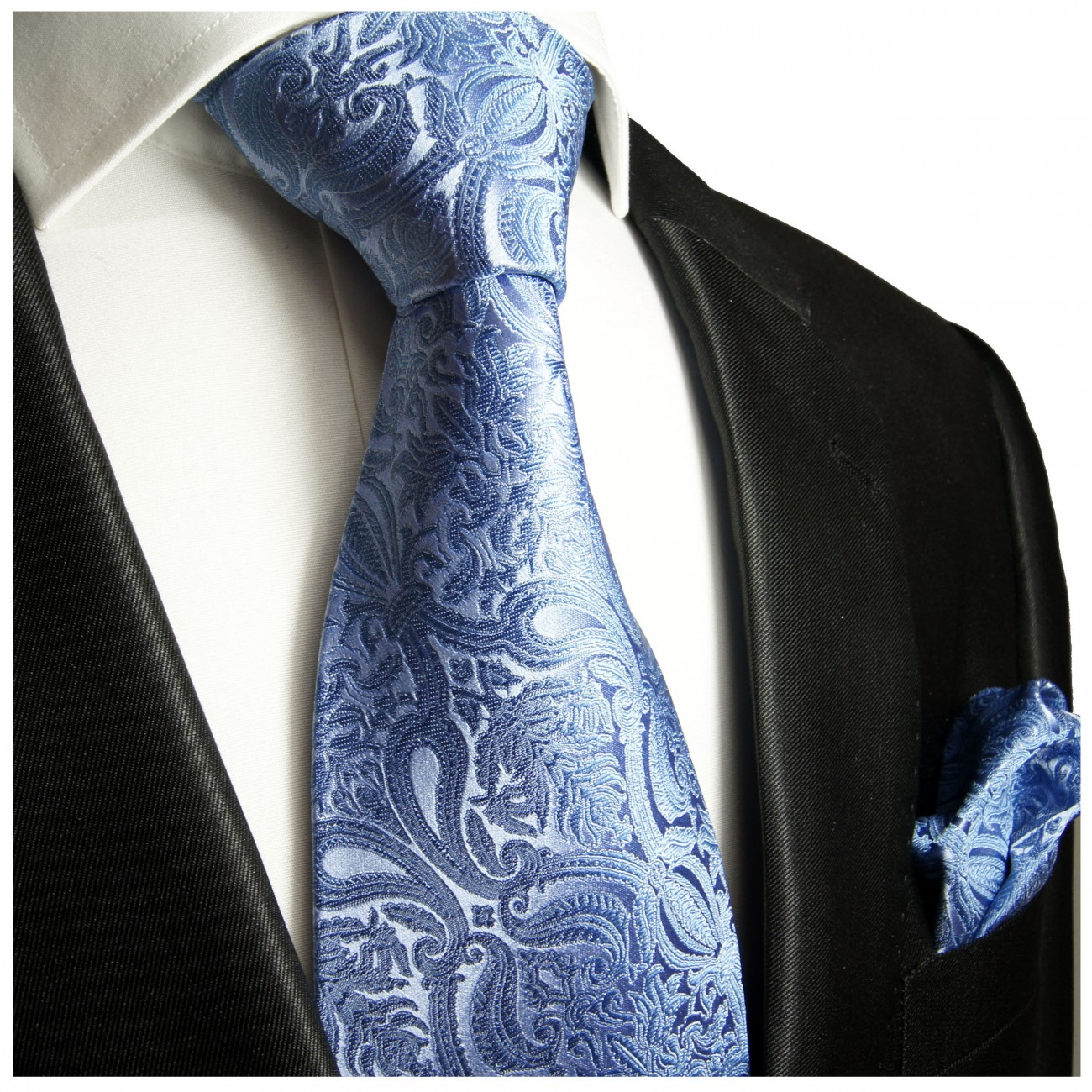 Krawatte blau paisley brokat mit Einstecktuch 818