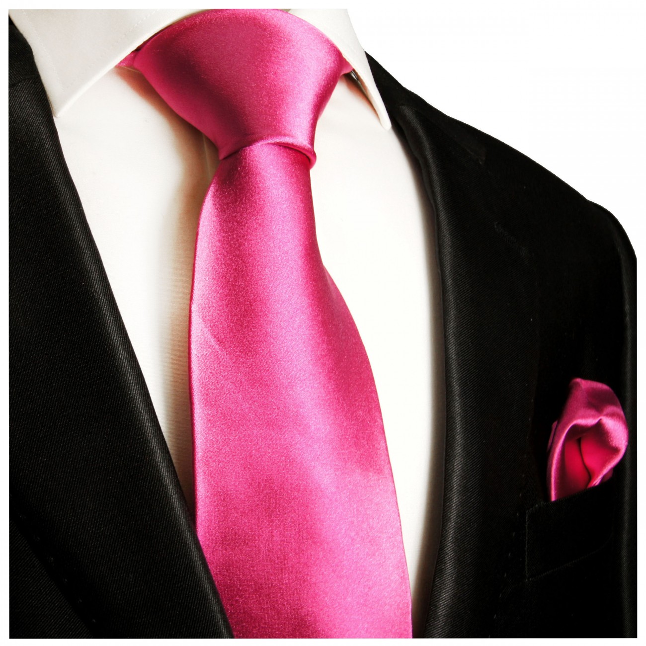Krawatte pink rosa uni Seide mit Einstecktuch