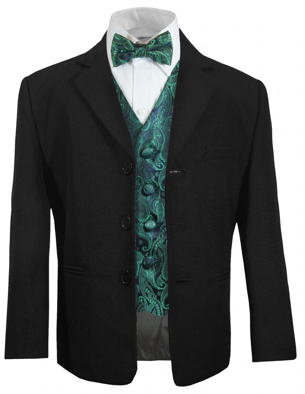 S1 BOY Formal Party Black Tuxedo Suit Turquoise Vest & Tie 2 3 4 6 7 8 10 12 14 