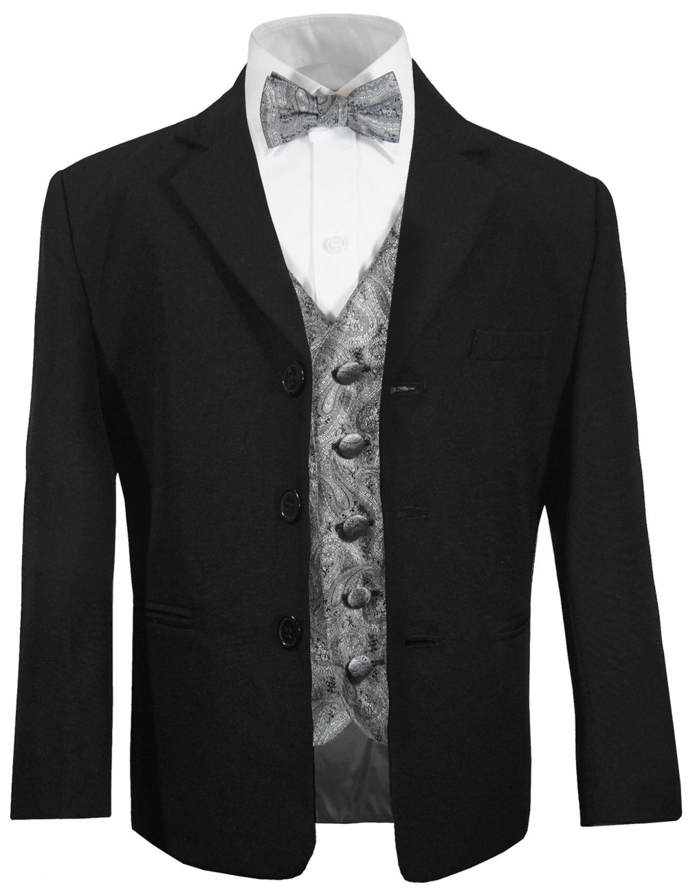 7pc Boy Formal Necktie Black White Suit Set Satin Bow Tie Vest Tuxedo Baby Sm-4T 
