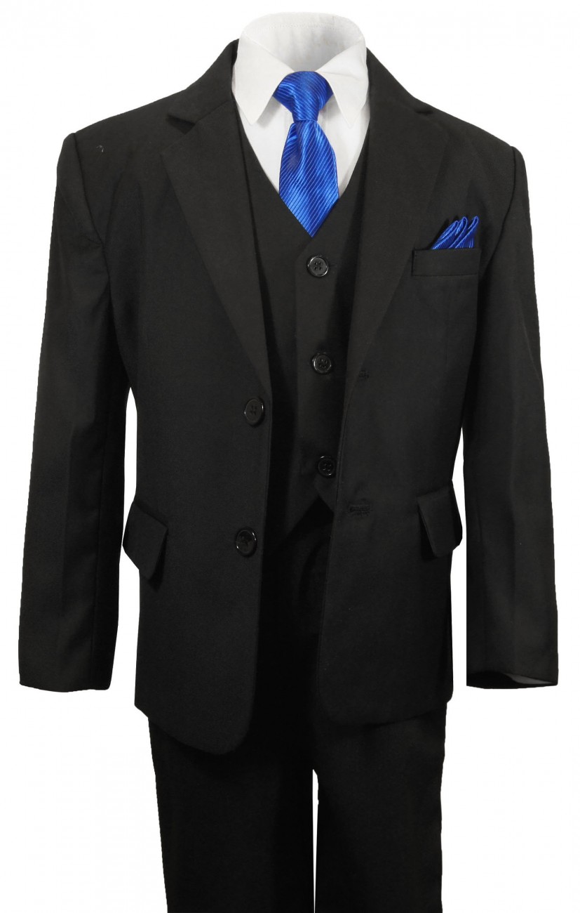 Kinderanzug schwarz mit blauer Krawatte | Kinder Anzug für Kommunion Konfirmation Hochzeit  Jugendweihe Taufe uvm.