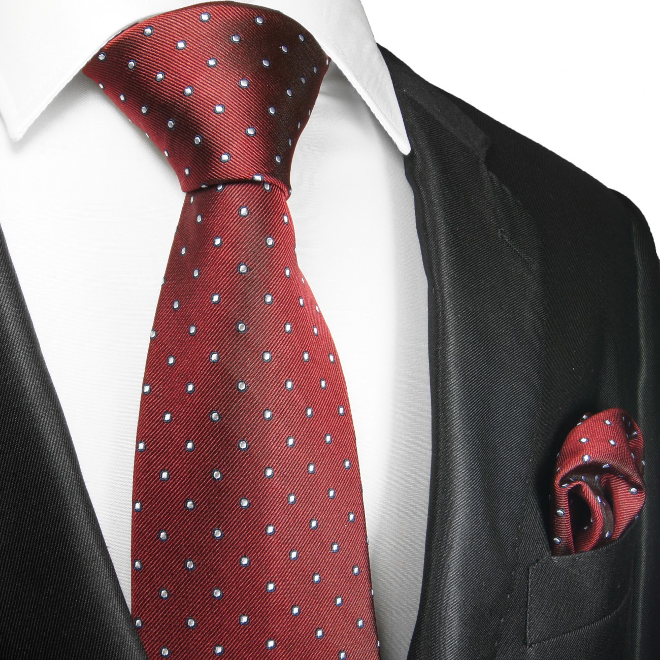 Krawatte rot gepunktet Seide mit Einstecktuch