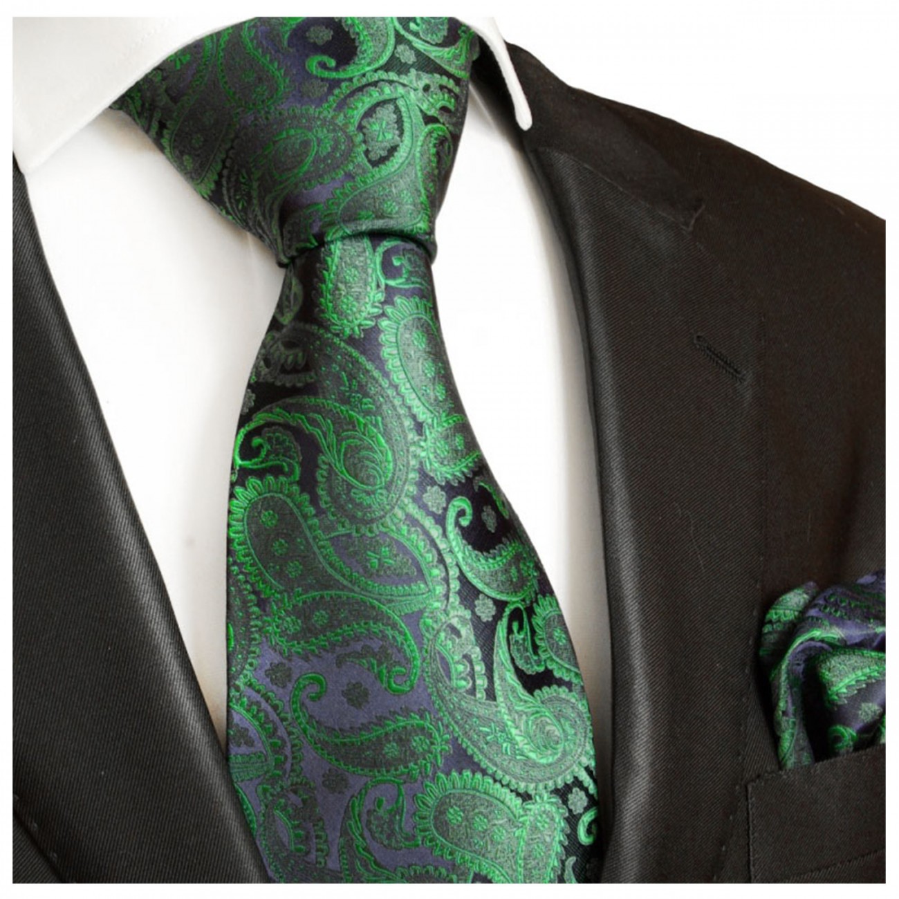 Krawatte grün mit Einstecktuch
