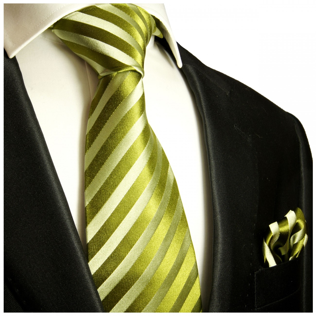 Krawatte grün gestreift mit Einstecktuch