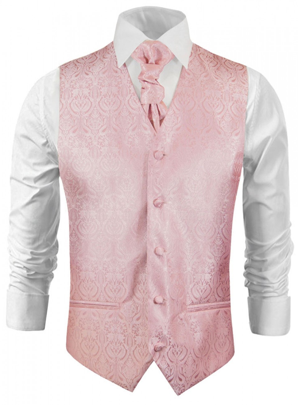 New Men's Solid Tuxedo Vest Waistcoat & Ascot Cravat Hot Pink Wedding formal 