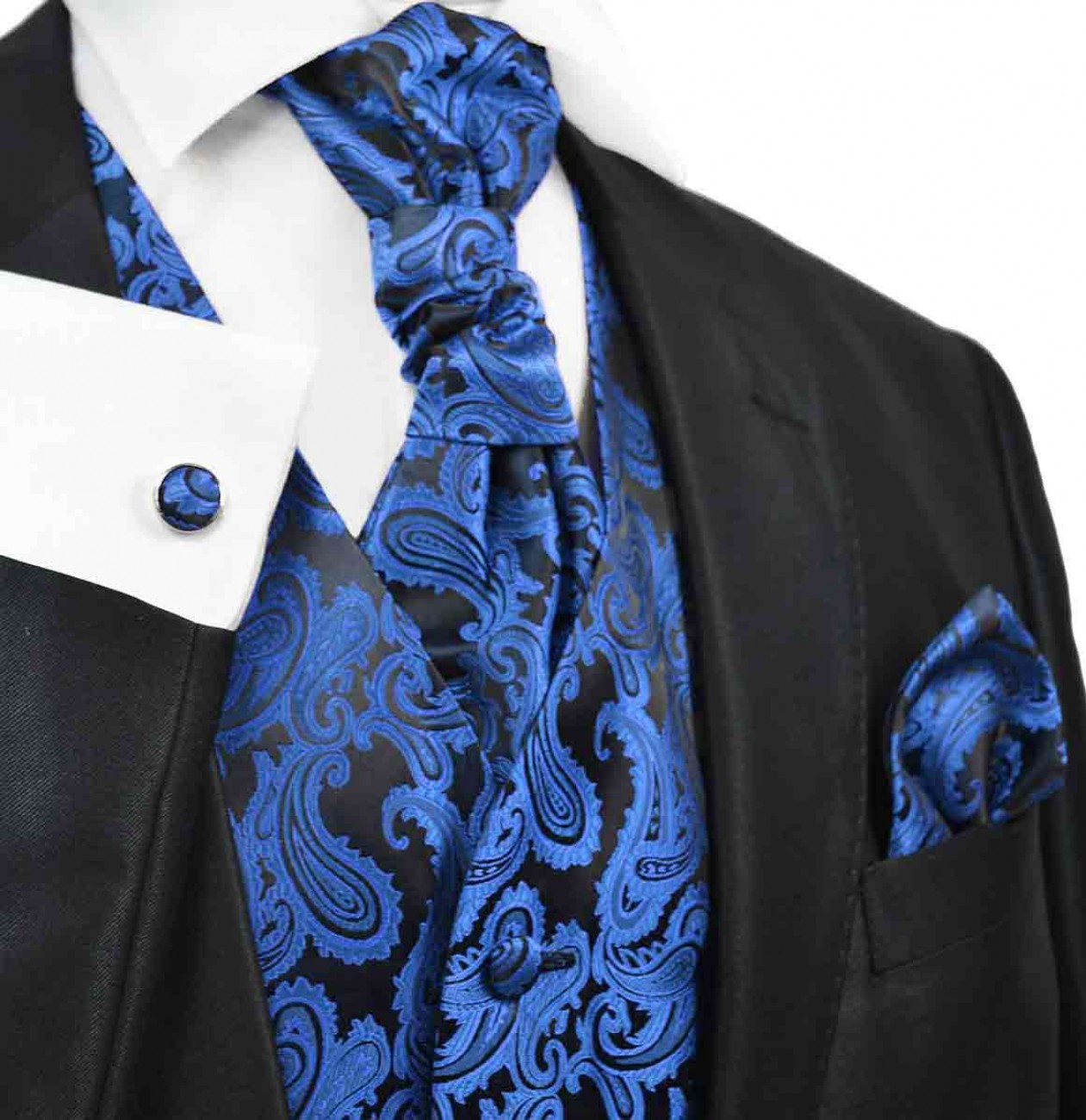 Paul Malone Children Suit Boys Black 5tg Wedding Suit with Waistcoat Blue Paisley 