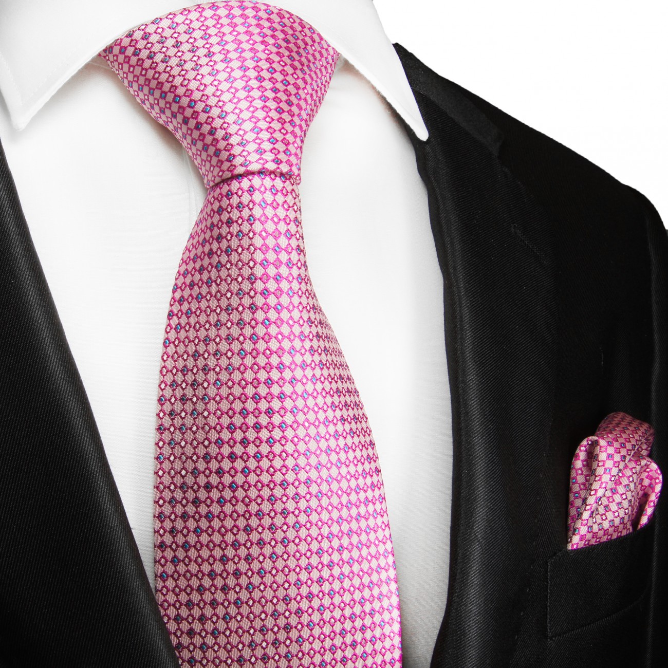 Krawatte pink kariert mit Einstecktuch
