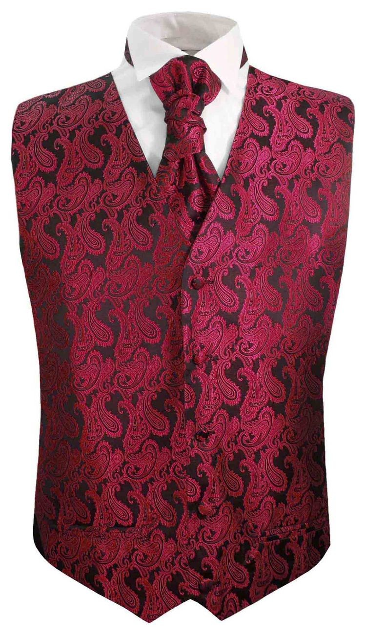 DQT Floral Paisley Red Boys Wedding Waistcoat & Cravat Set 