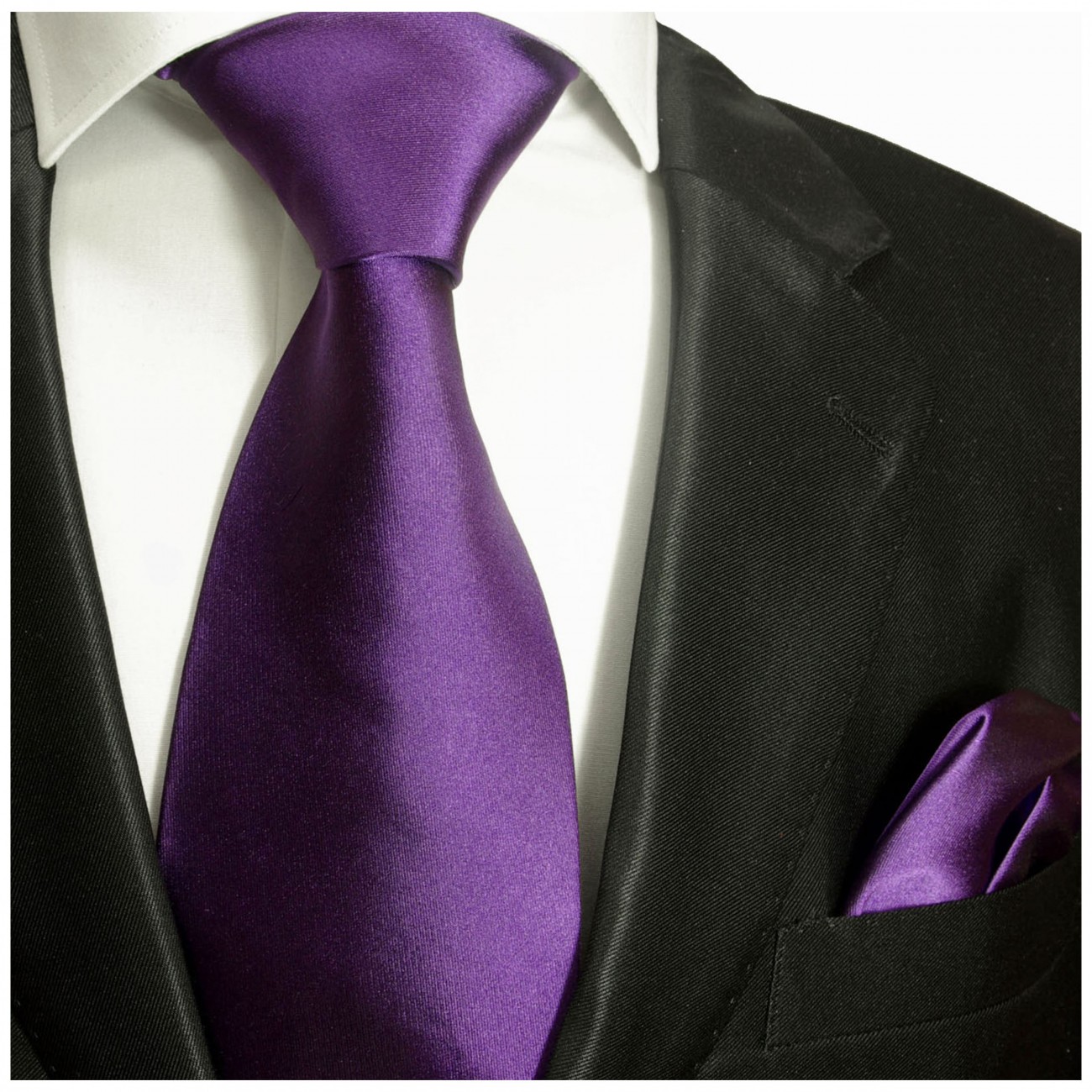 Krawatte violett Seide uni satin mit Einstecktuch