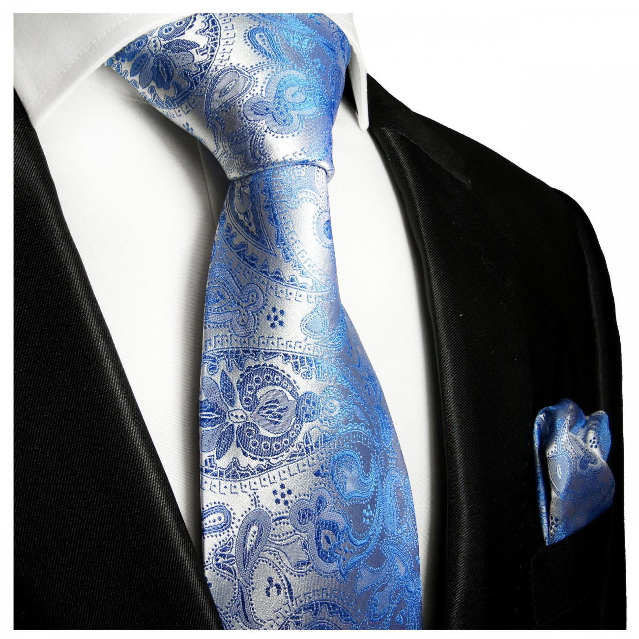 Krawatte blau paisley mit Einstecktuch 428