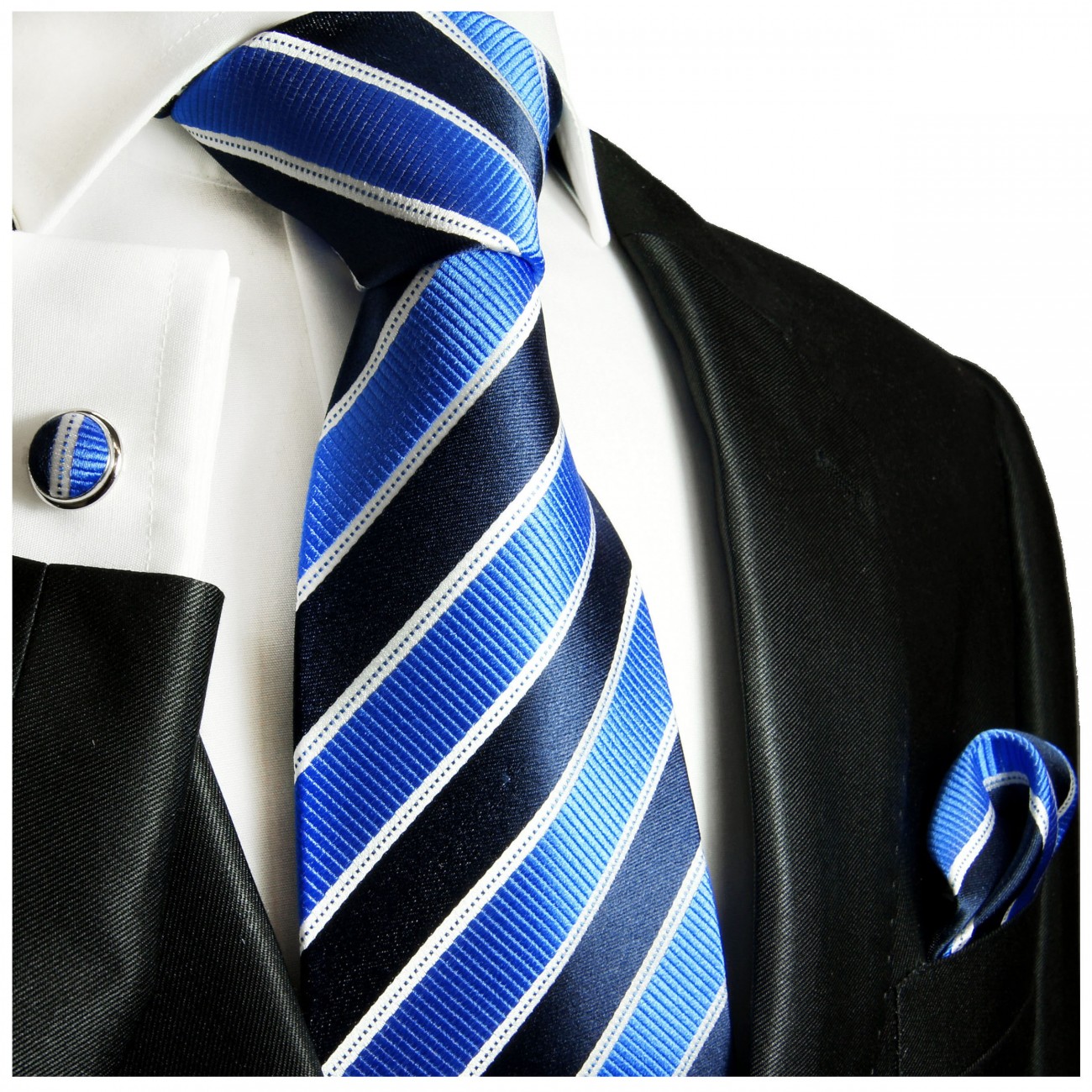 Krawatte blau mit Einstecktuch 454