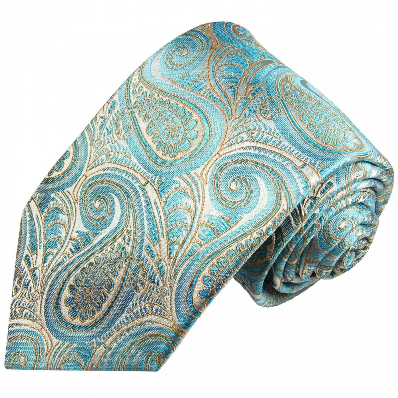 Krawatte mit Einstecktuch türkis paisley
