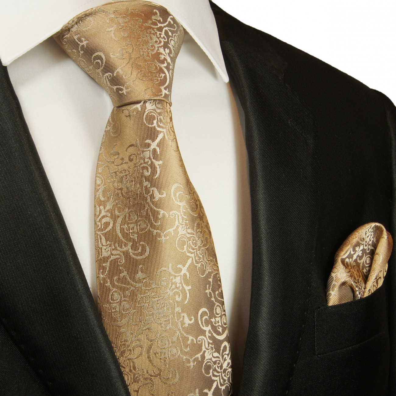 Krawatte braun barock mit Einstecktuch