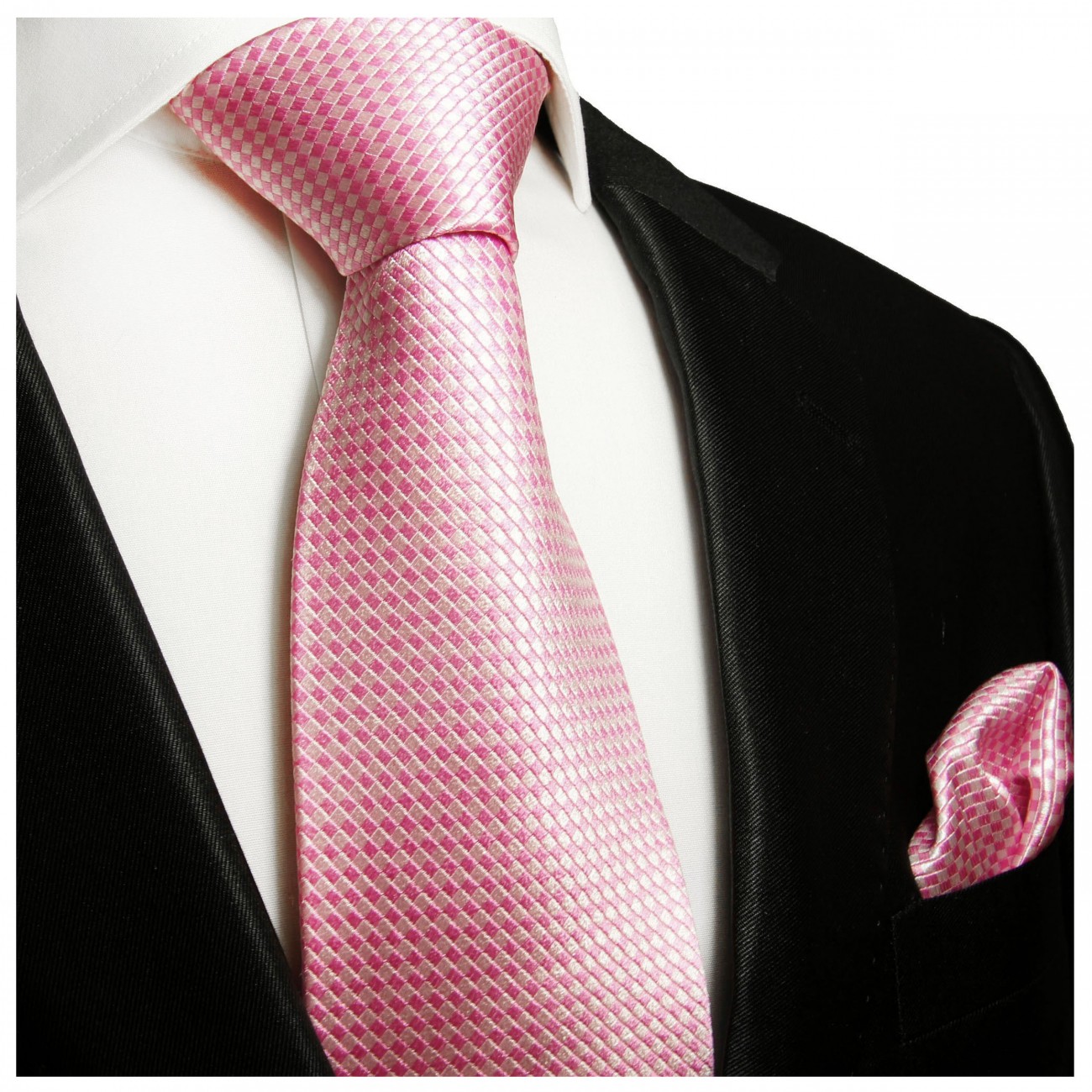 Krawatte pink uni einfarbig Seide mit Einstecktuch