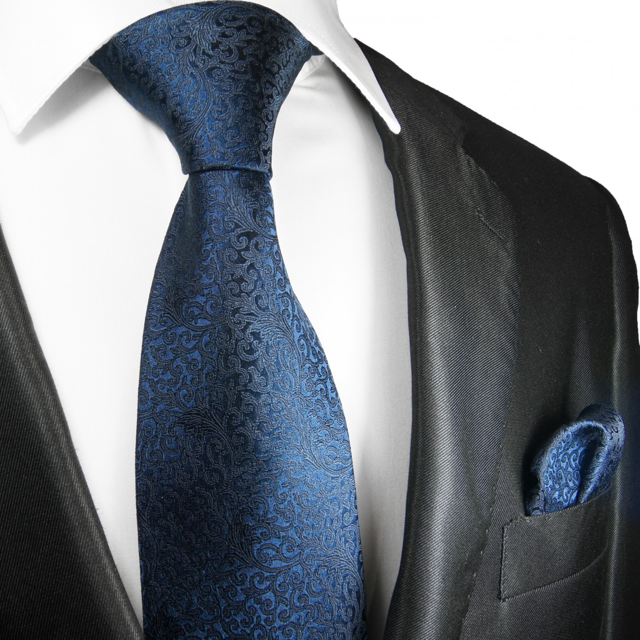 Krawatte dunkelblau Seide mit Einstecktuch