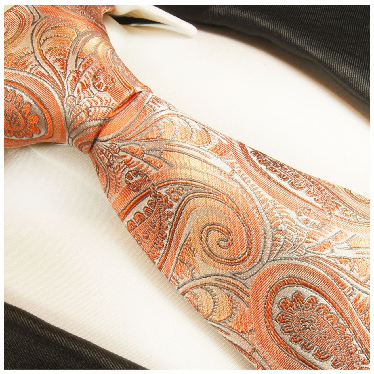 Krawatte orange grau paisley Seide
