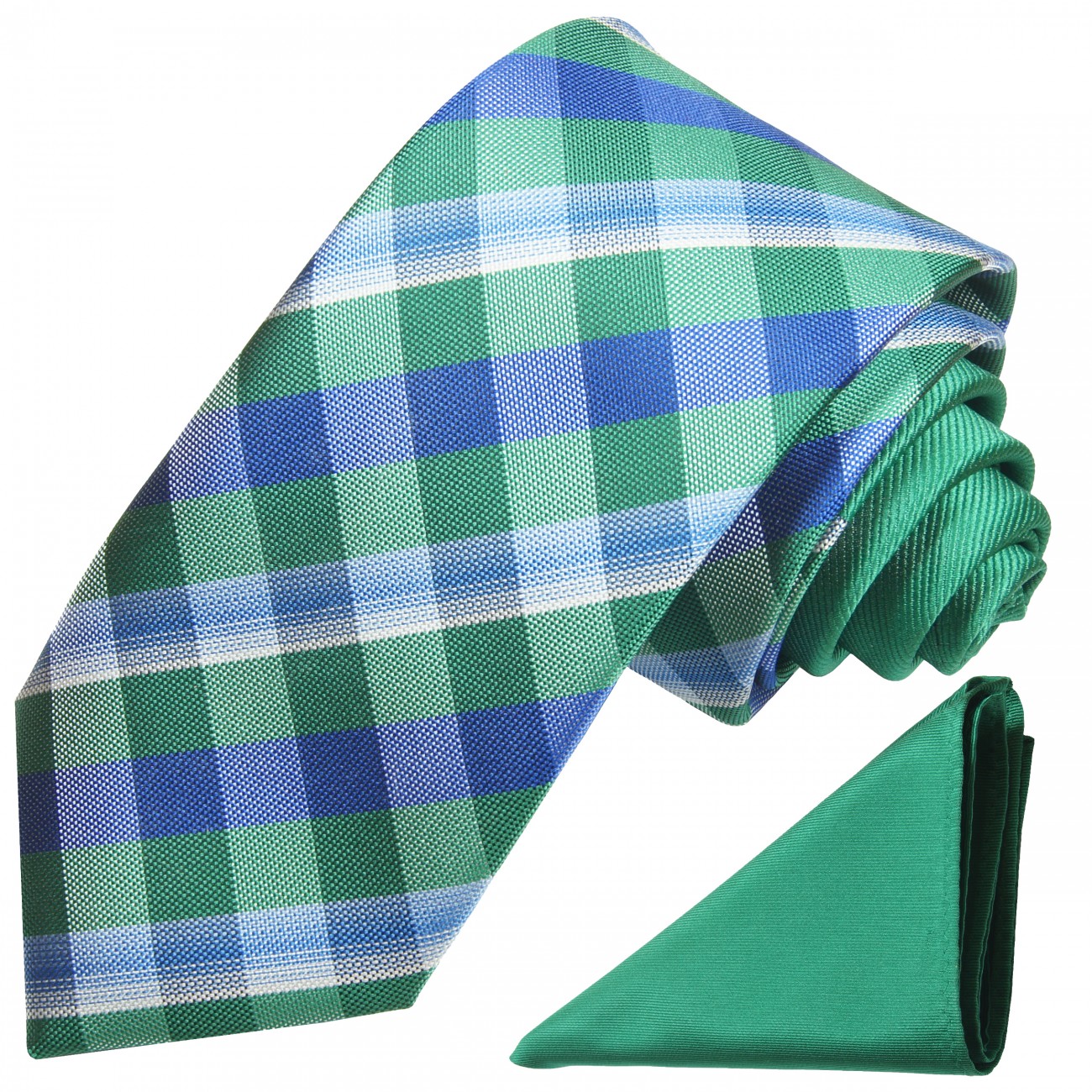Krawatte mit Einstecktuch grün blau