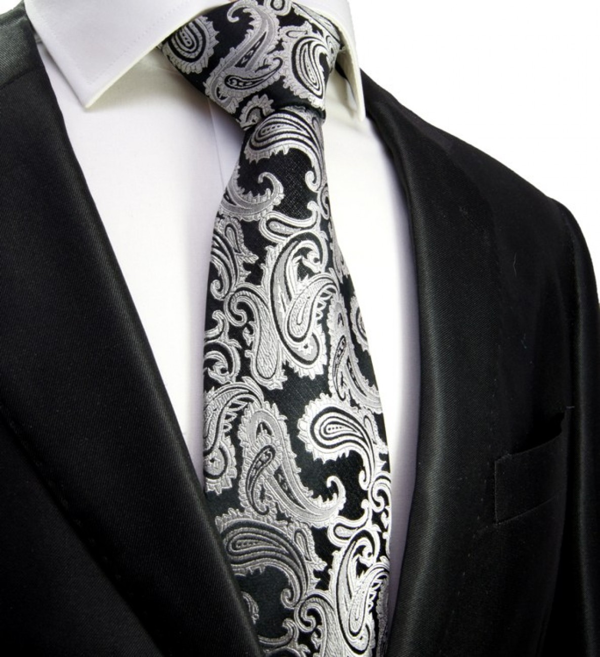 Krawatte schwarz silber paisley | JETZT BESTELLEN - Paul Malone Shop