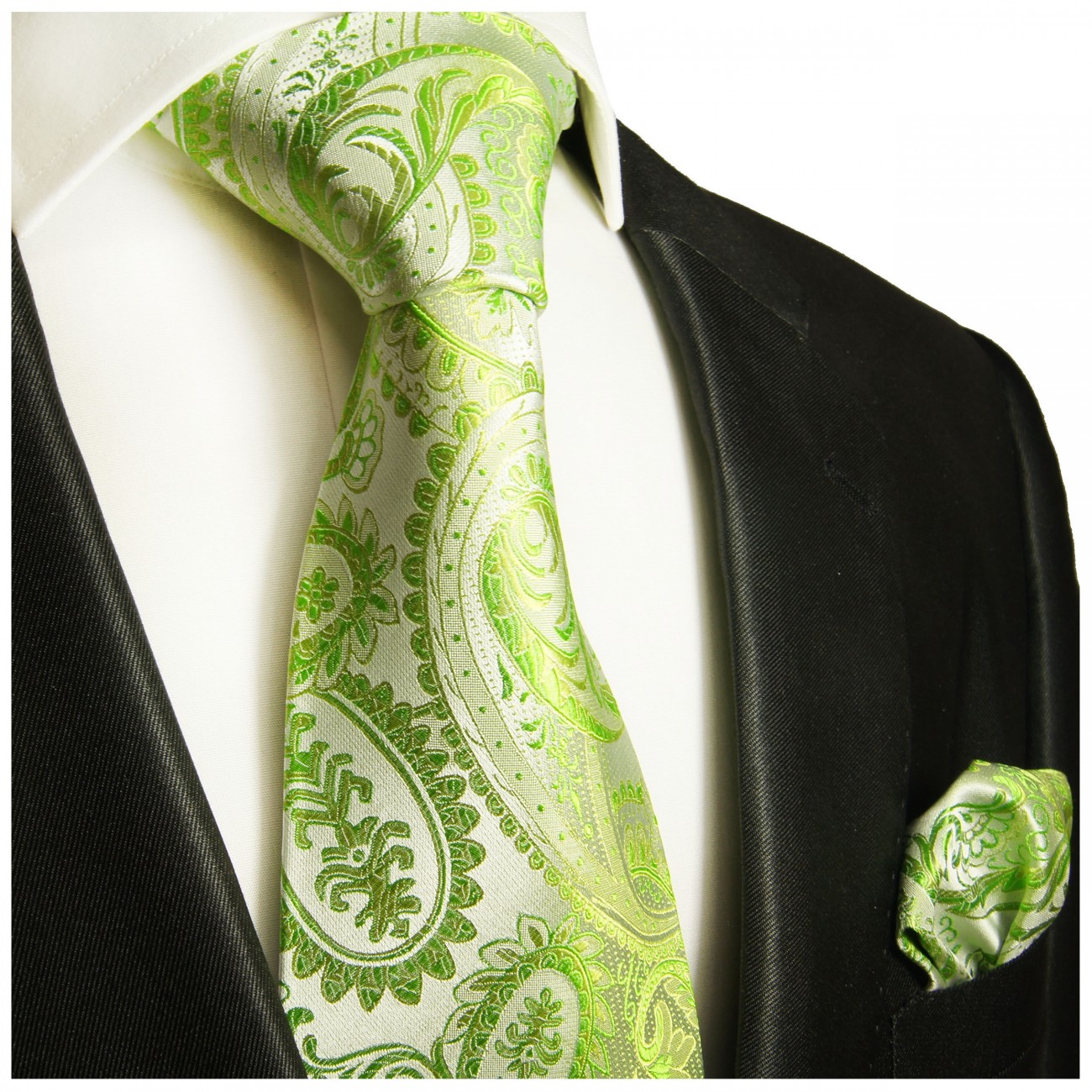 Krawatte grün mit Einstecktuch Seide