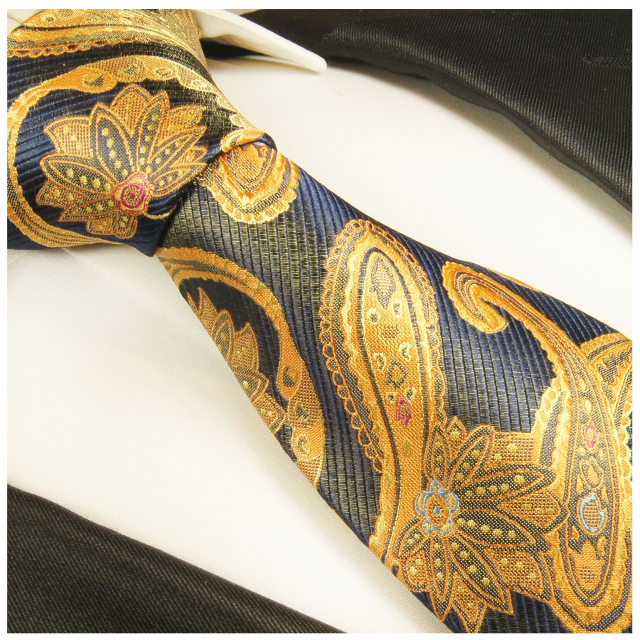 Krawatte dunkelblau gold paisley 2025