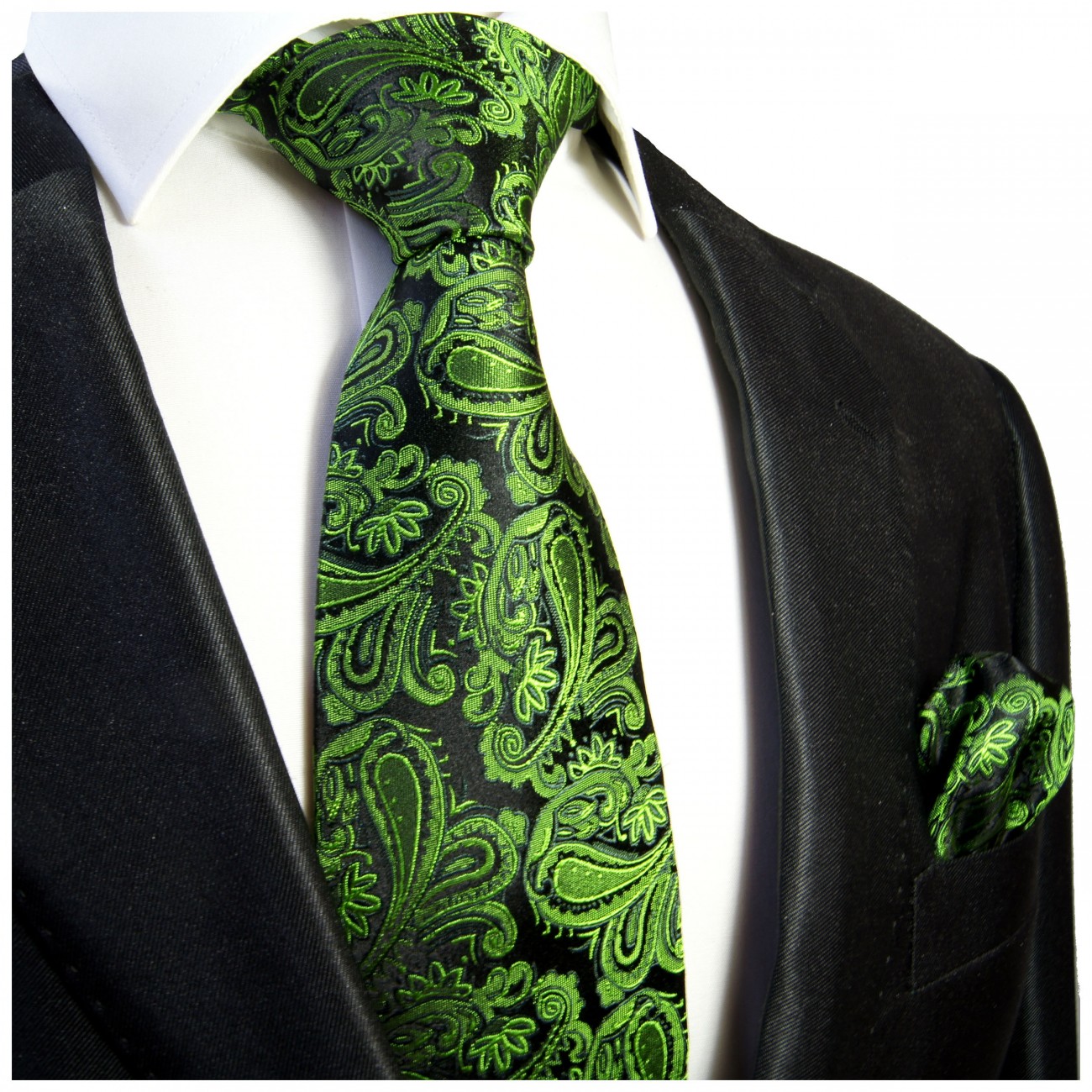 Krawatte grün paisley mit Einstecktuch