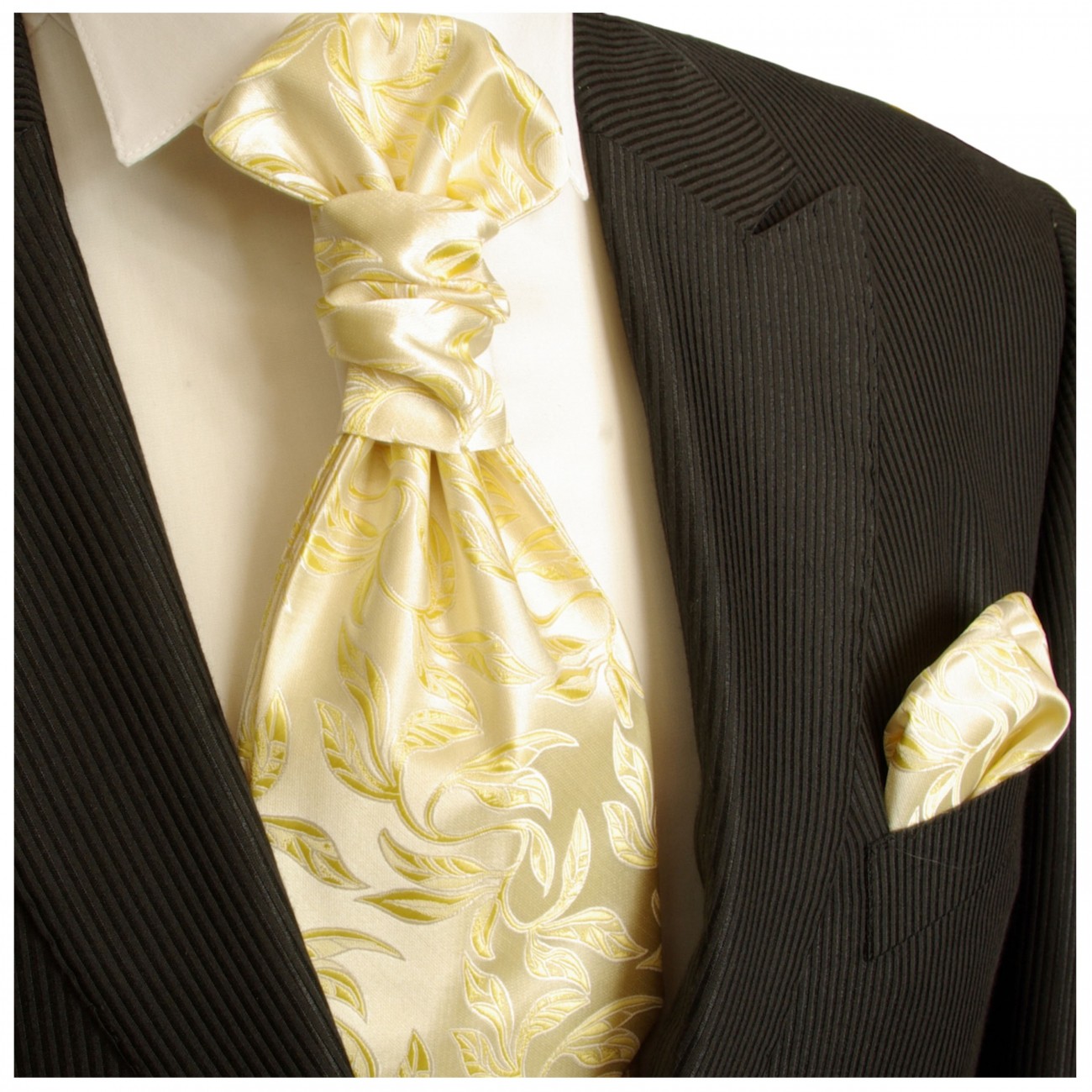 Hochzeitskrawatte Plastron gold creme mit Einstecktuch | Bräutigam Hochzeit Krawatte