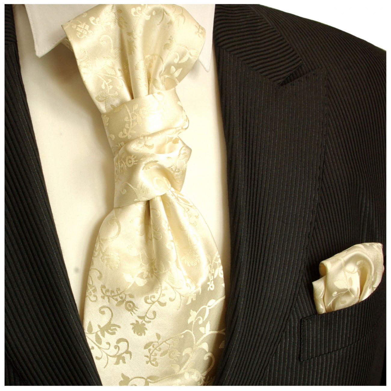 Champagner Hochzeitskrawatte mit Einstecktuch floral | Plastron | Hochzeit  Ascot Krawatte