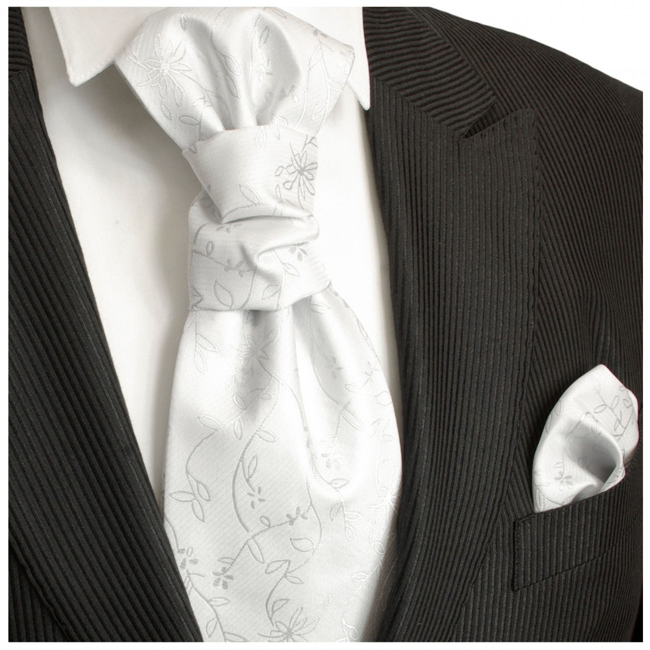 Cravat Ascot UK Made Silver Grey White Polka Dot+Hanky.Premium Cotton. 