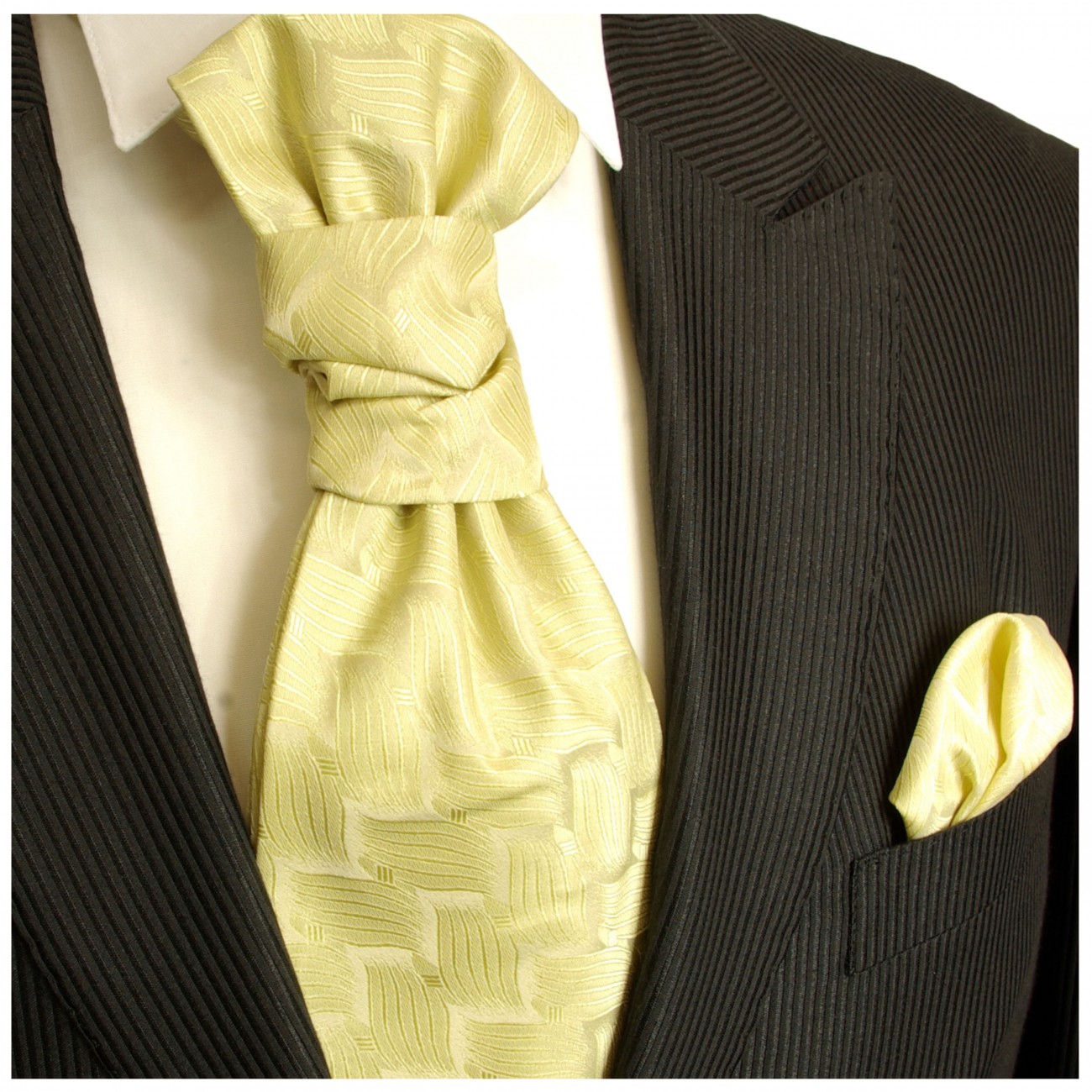 Gelbe Hochzeitskrawatte mit Einstecktuch | Plastron | Hochzeit  Ascot Krawatte