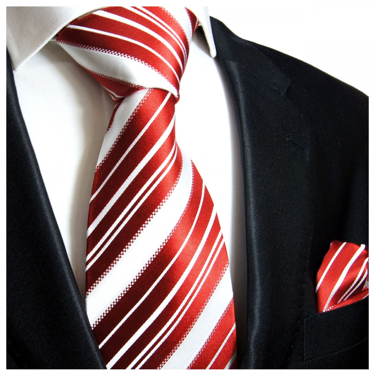 Krawatte rot weiß gestreift Seide mit Einstecktuch