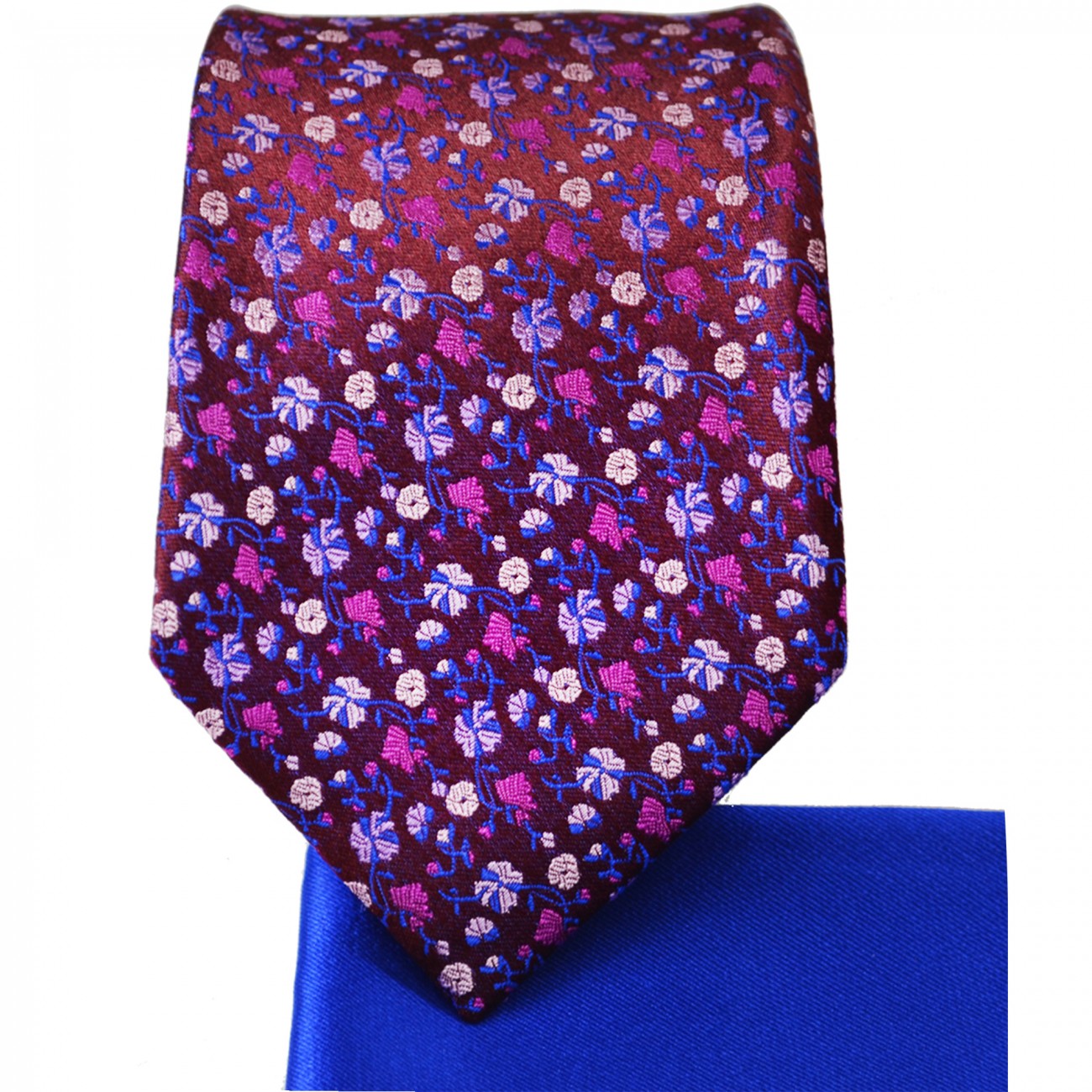 Paul Malone 7 fold Seidenkrawatte mit Einstecktuch mauve blau pink