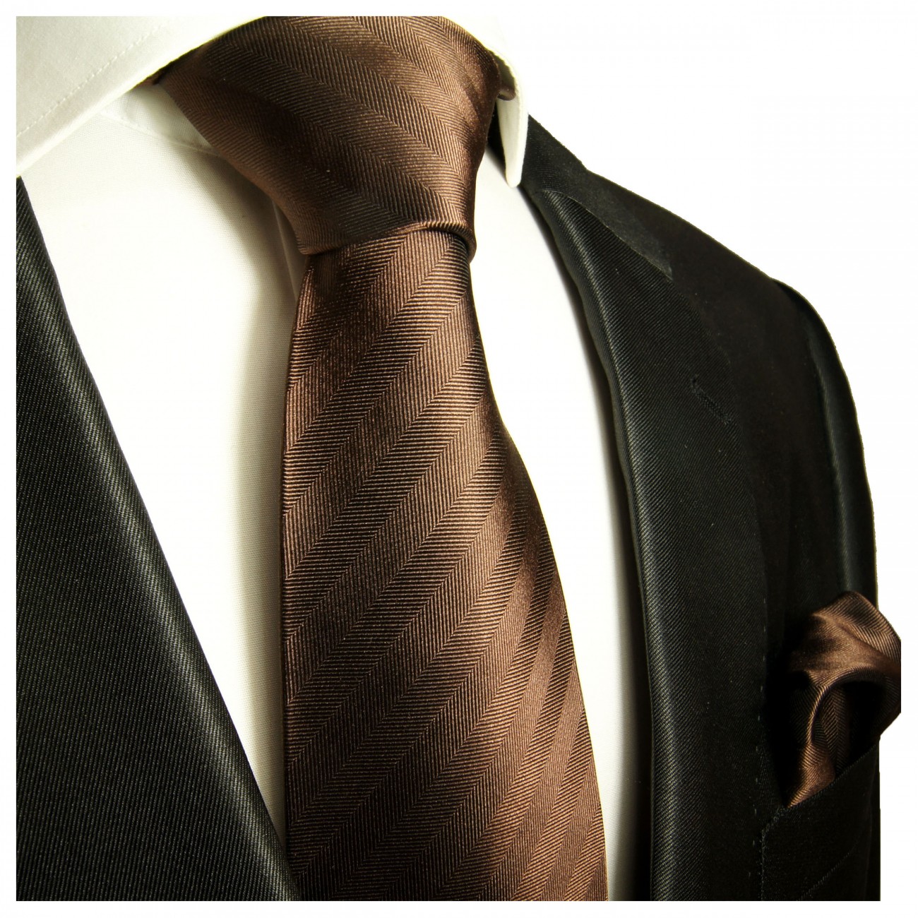 Krawatte braun uni mit Einstecktuch