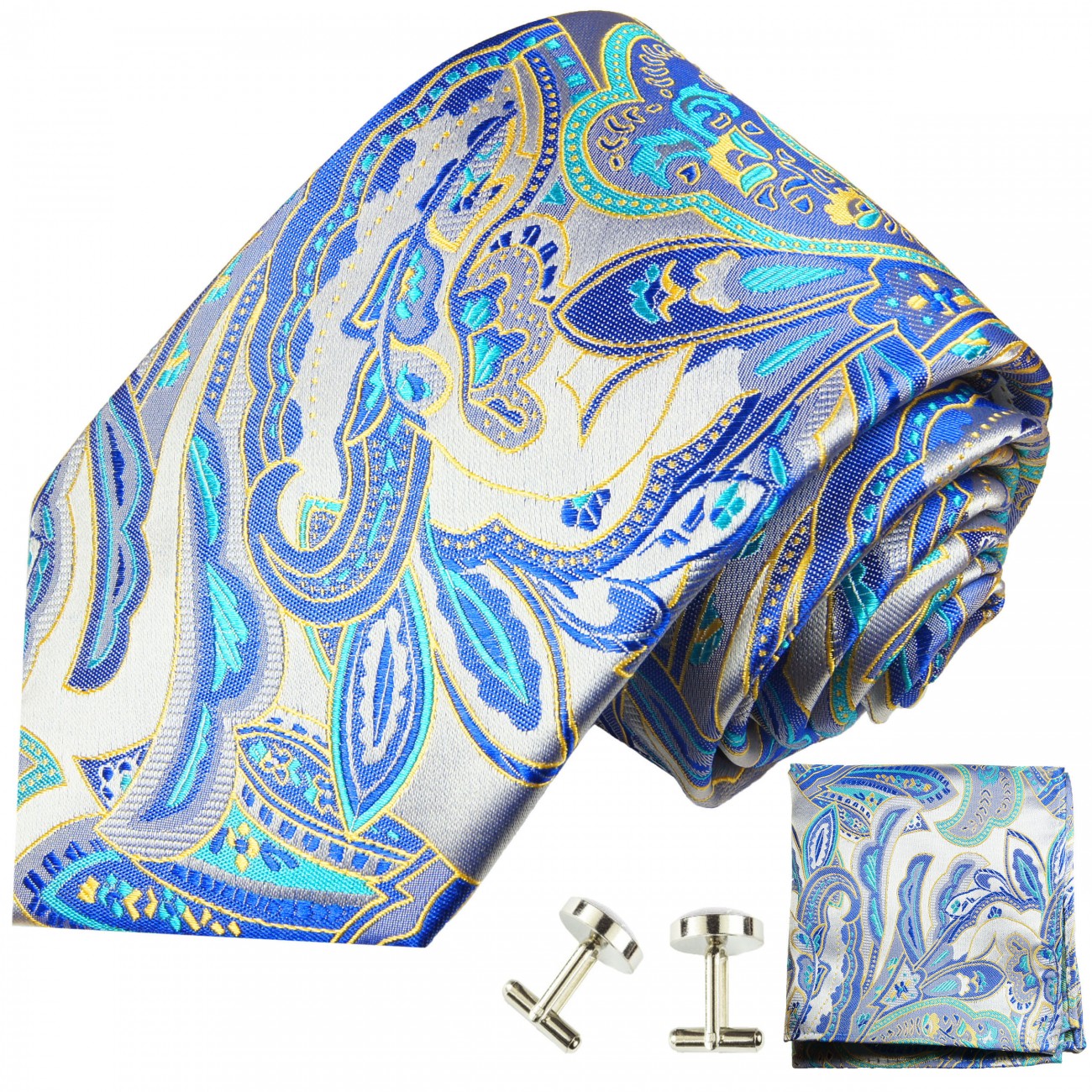 Krawatte blau silber paisley brokat 2019