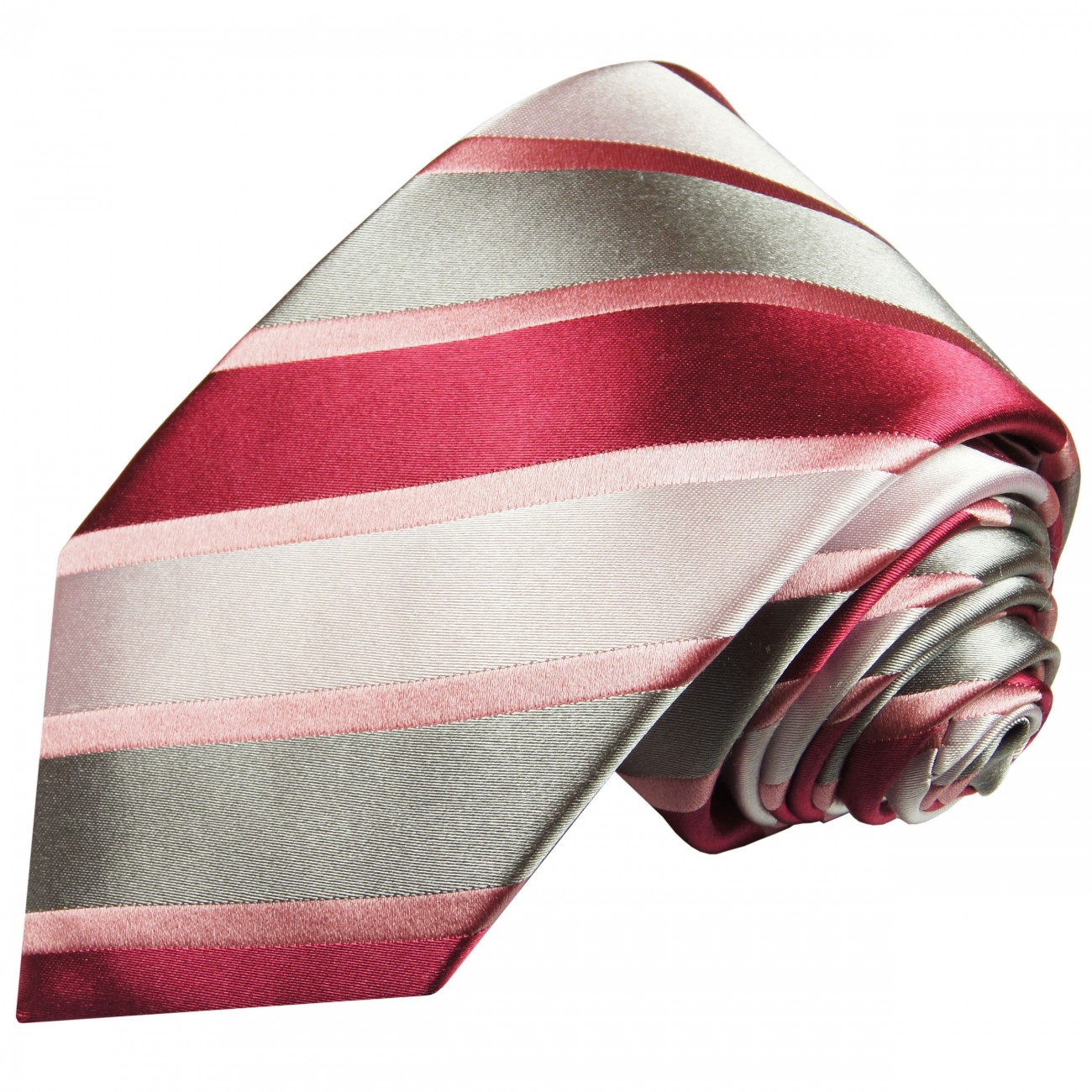 Krawatte pink rot weiß silber gestreift