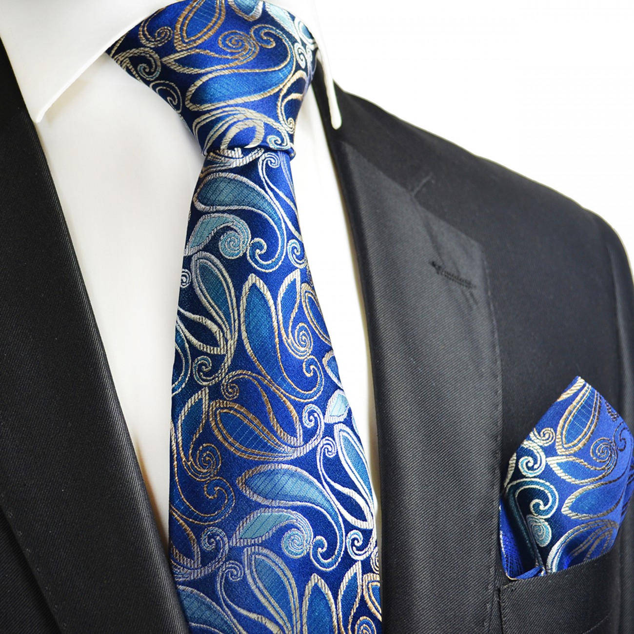 Krawatte blau silber paisley Seide 2120