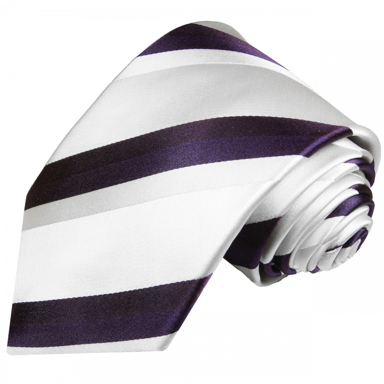 Krawatte silber weiß lila gestreift Seide