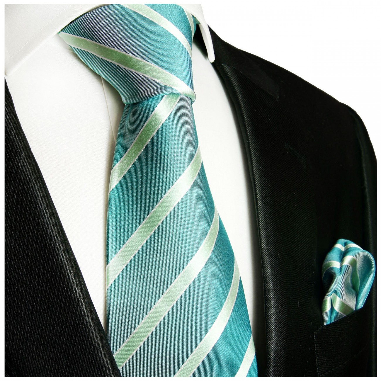 Extra lange Krawatte 165cm - blau grün gestreift