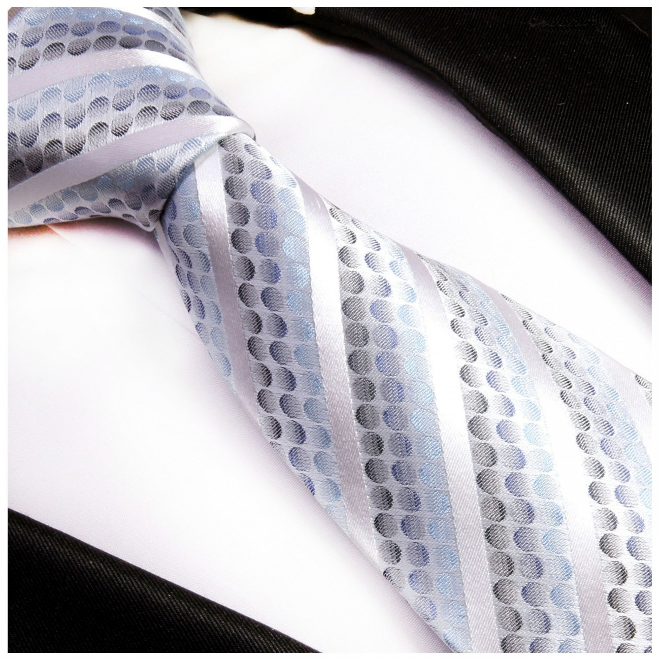 Extra lange Krawatte 165cm - Krawatte blau silber gestreift