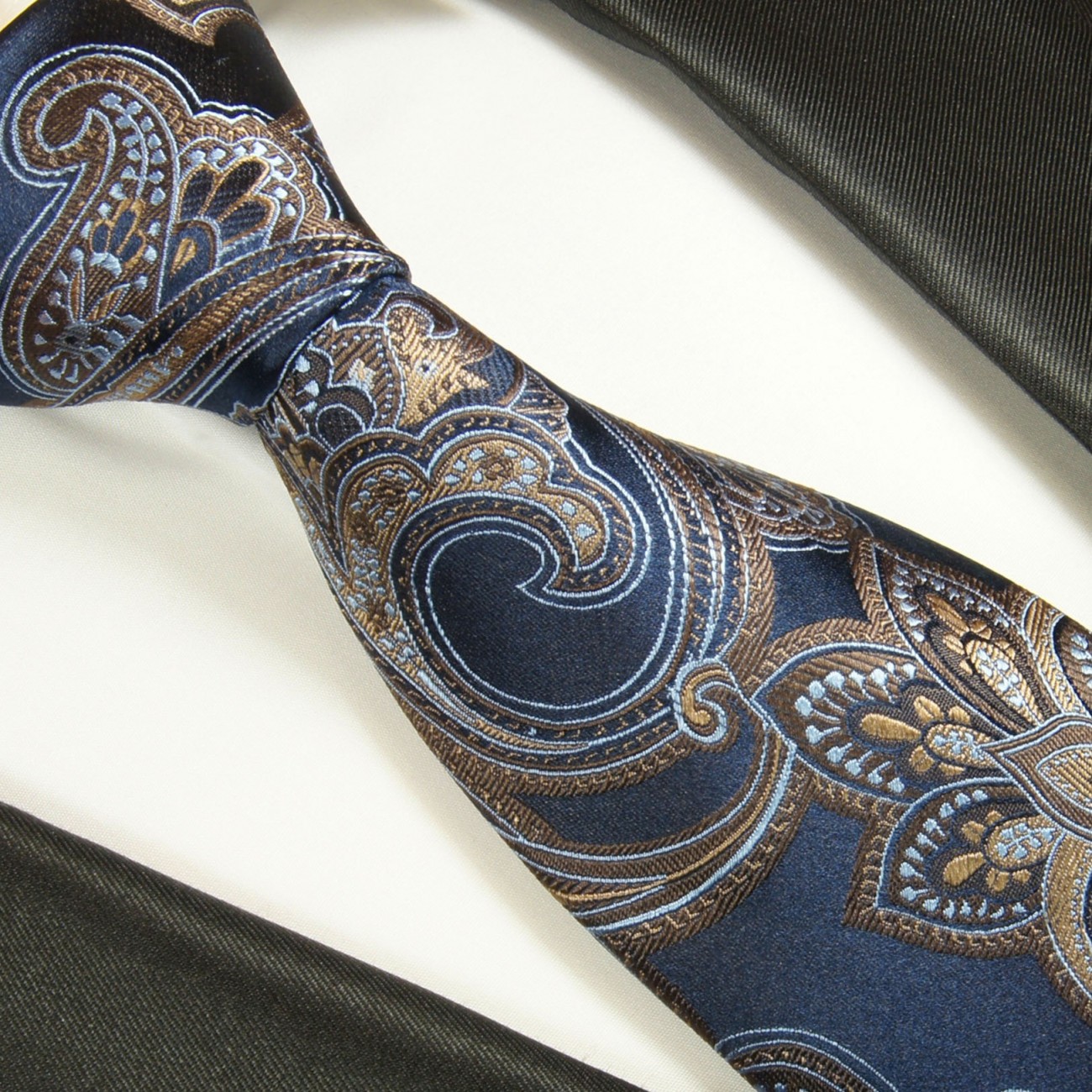 Krawatte blau braun gold paisley Seide 2043