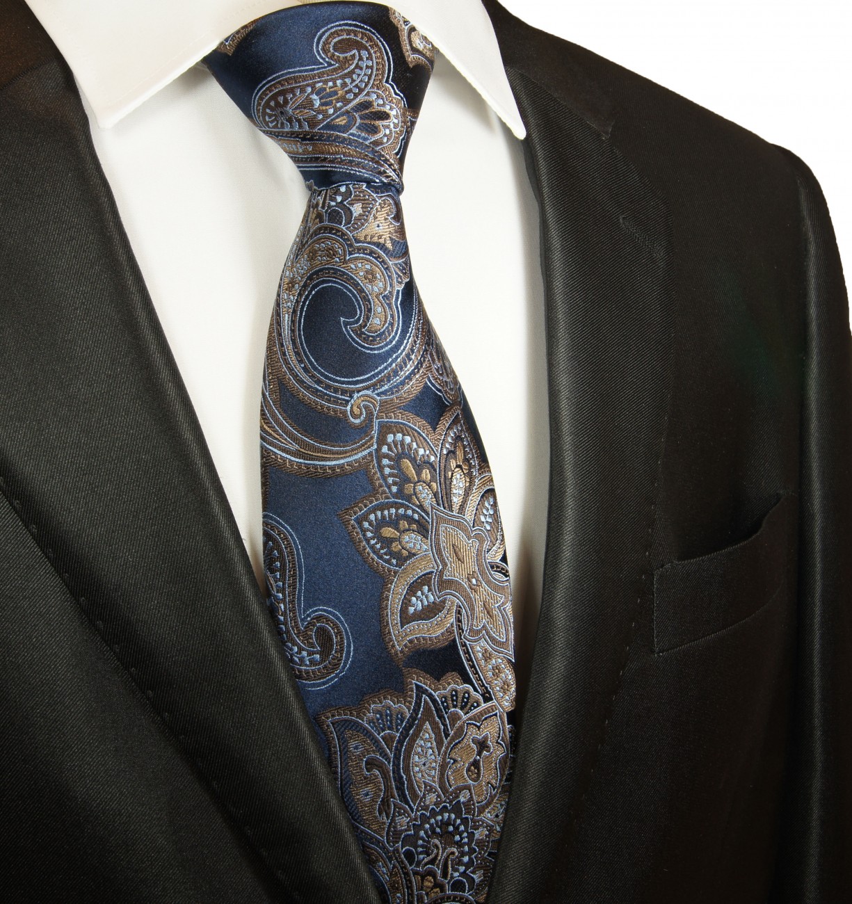 Krawatte blau braun paisley Seide 2043