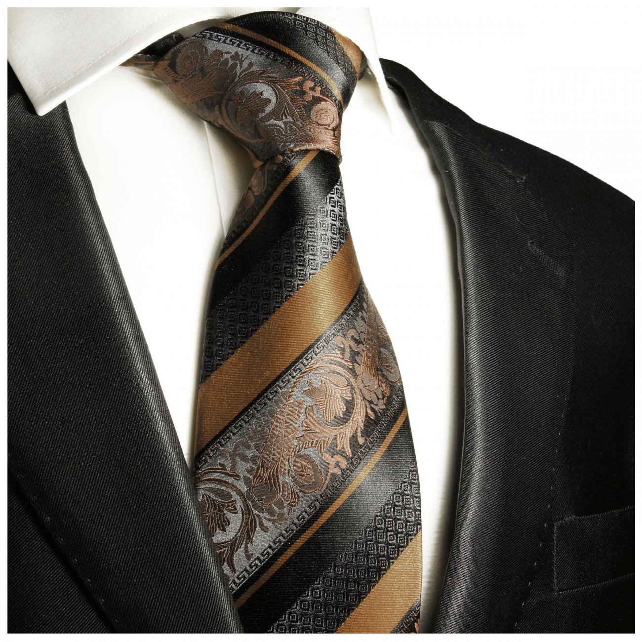 Extra lange Krawatte 165cm - Krawatte braun barock gestreift